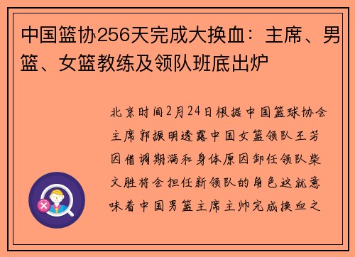 中国篮协256天完成大换血：主席、男篮、女篮教练及领队班底出炉