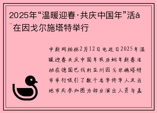 2025年“温暖迎春·共庆中国年”活动在因戈尔施塔特举行
