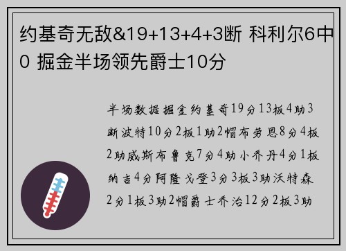 约基奇无敌&19+13+4+3断 科利尔6中0 掘金半场领先爵士10分