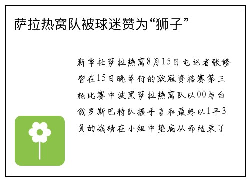 萨拉热窝队被球迷赞为“狮子”