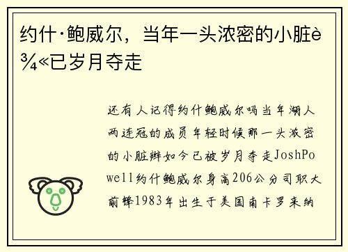 约什·鲍威尔，当年一头浓密的小脏辫已岁月夺走
